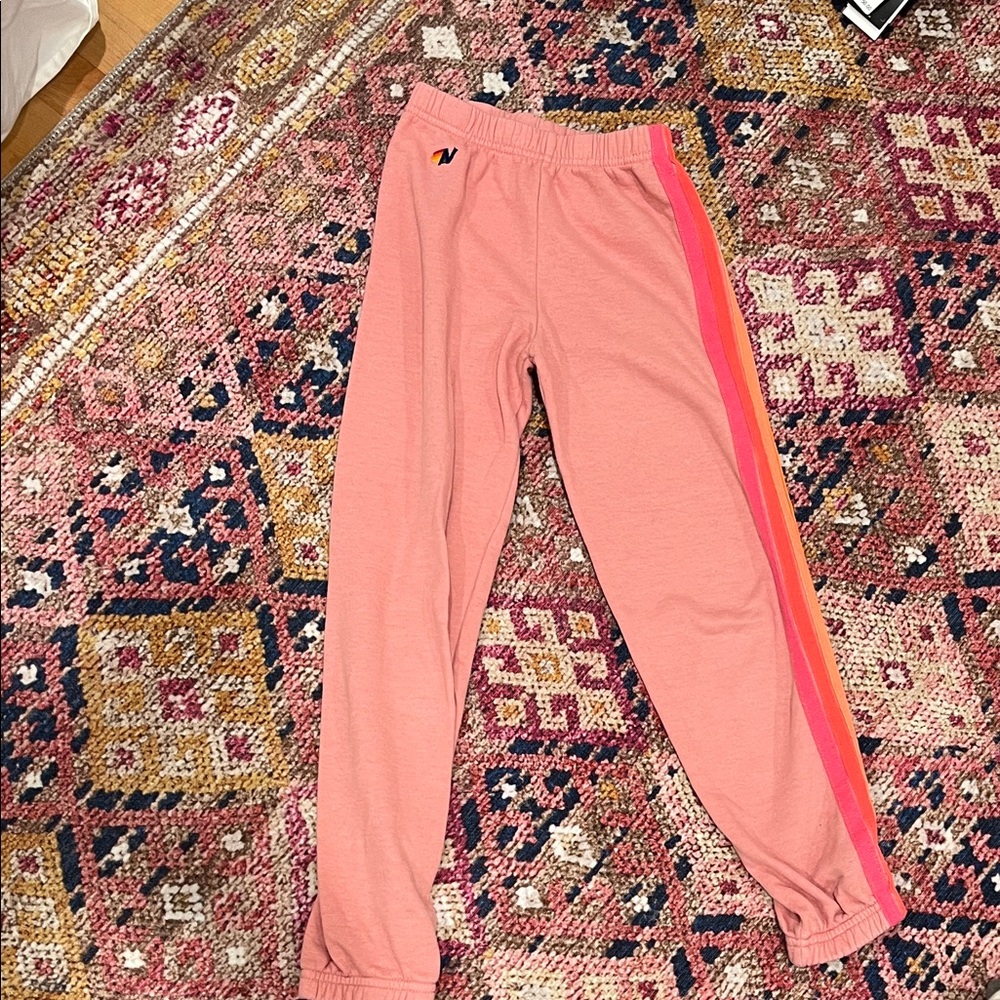 Aviator Nation Kids Pink Sweatpants with Orange and Red Stripes